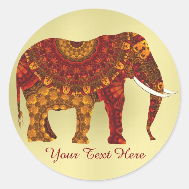 Ornate Decorated Indian Elephant Design Classic Round Sticker (Front)