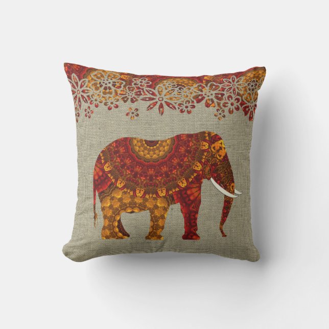 Ornate Decorated Indian Elephant Design Cushion (Front)