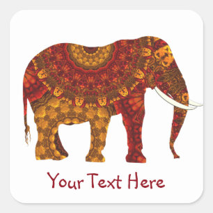 Ornate Decorated Indian Elephant Design Square Sticker