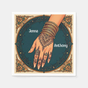 Ornate Decorated Mehndi Henna Hand Design Napkin