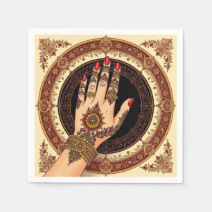 Ornate Decorated Mehndi Henna Hand Design Napkin