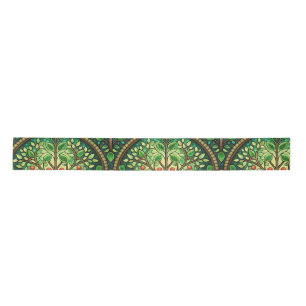 Ornate design featuring green and gold symmetrical satin ribbon
