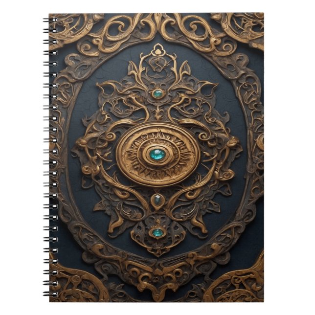 Ornate Design in Old Gold and Blue Notebook (Front)
