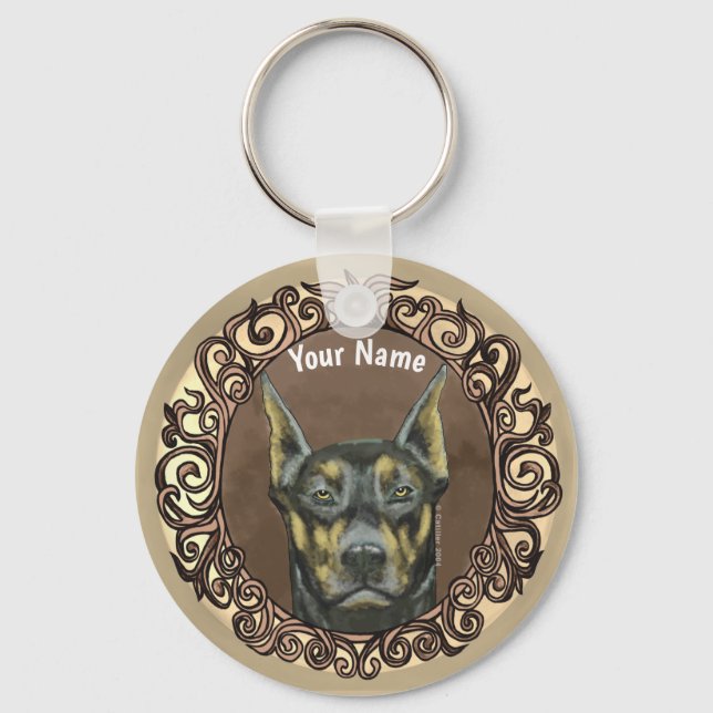 Ornate Doberman custom name  Key Ring (Front)
