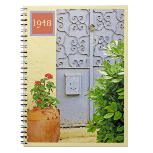 ORNATE DOOR & FLOWERS IN TERRACOTTA POT NOTEBOOK