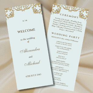 Ornate Dusty Blue Vintage Baroque Wedding Program Programme