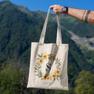 Ornate Elegant Floral Foliage Monogram Tote Bag