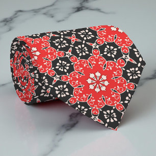 Ornate Elegant Lacy Mosaic Red Black and White Tie