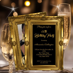 Ornate Elegant Photo Birthday Party Gold  Invitation