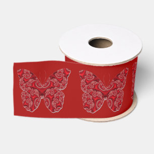 Ornate Elegant Red Butterflies Grosgrain Ribbon
