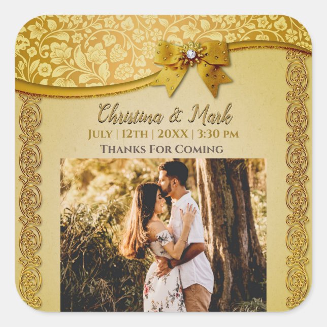 Ornate Elegant Retro Abstract Flowers and Leaves Square Sticker (Front)