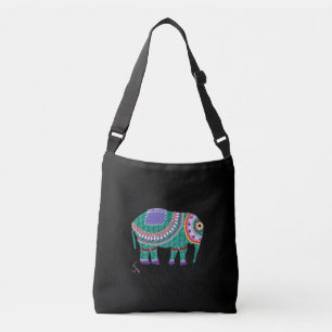 Ornate Elephant, Black Cross Body Bag