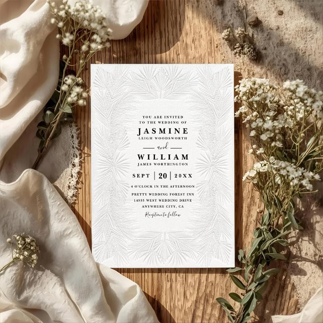 Ornate Embossed Palms Elegant QR Code Wedding Invitation (Creator Uploaded)