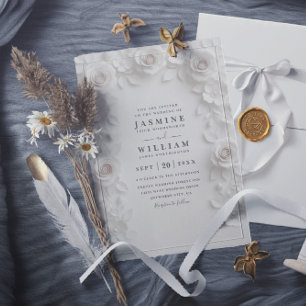 Ornate Embossed Vintage Roses QR Code Wedding Invitation