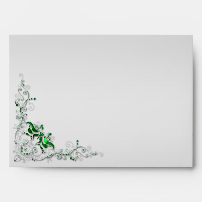 Ornate Emerald Green Silver Swirls 5x7 Envelope (Front)