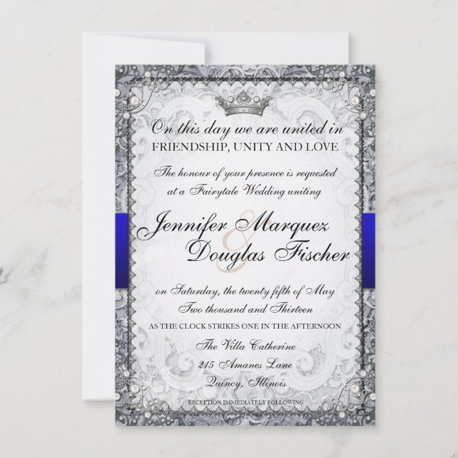 Ornate Fairytale Storybook Wedding Invitation Grey (Front)