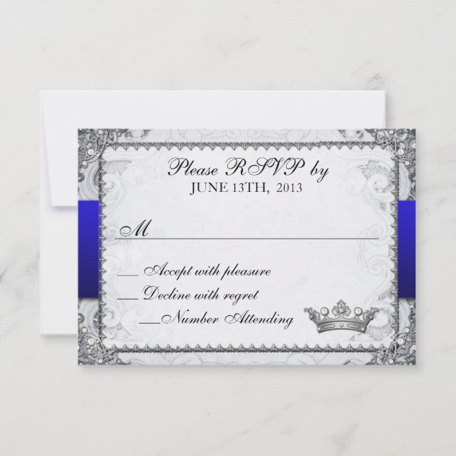 Ornate Fairytale Storybook Wedding RSVP Grey Card (Front)