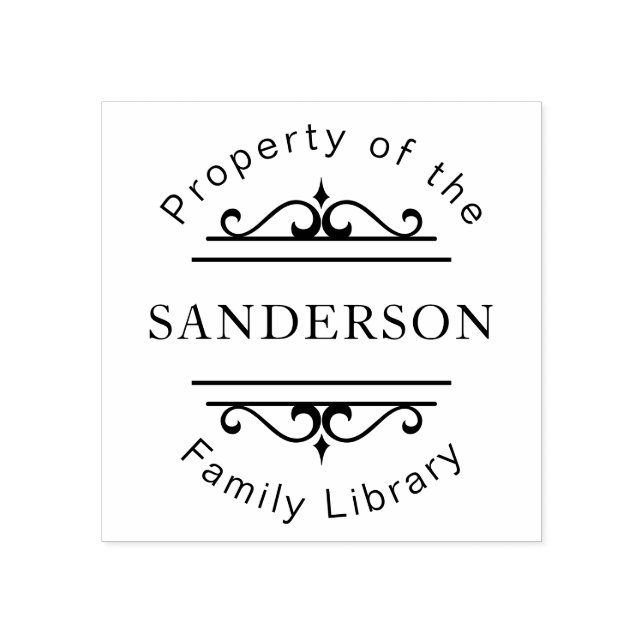 Ornate Family Library Personalised Book Rubber Stamp (Imprint)