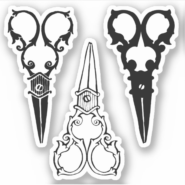 Ornate fancy old fashioned scissors three pairs (Front)