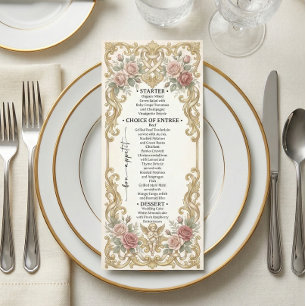 Ornate Faux Gold & Dusty Pink Floral Rococo Menu