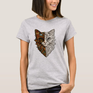 Ornate Filigree Cat Face T-Shirt 