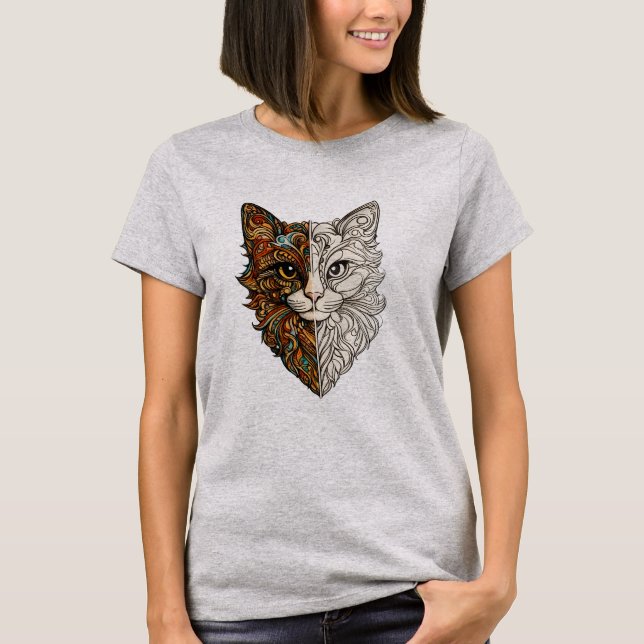 Ornate Filigree Cat Face T-Shirt  (Front)