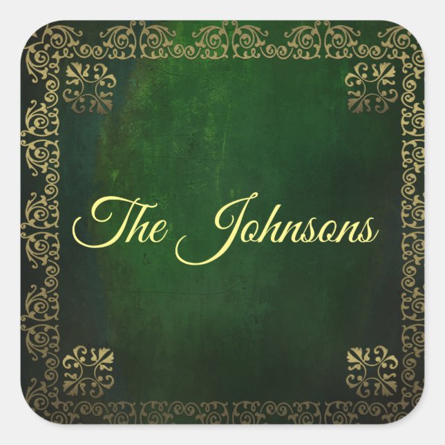 Ornate Filigree on Green Custom Square Sticker (Front)