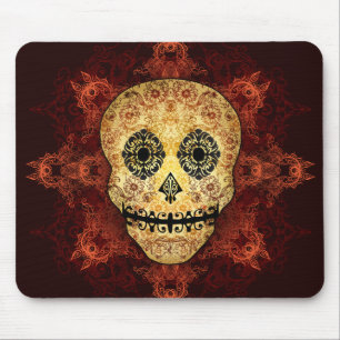 Ornate Flame Sugar Skull Mouse Pad