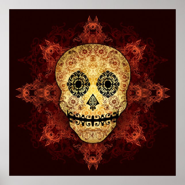 Ornate Flame Sugar Skull Print (Front)
