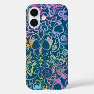 Ornate Floral and Butterfly Colourful Line Pattern iPhone 16 Case