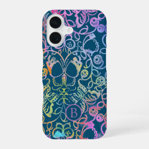 Ornate Floral and Butterfly Colourful Line Pattern iPhone 16 Case