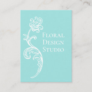 Ornate Floral Aqua and White Business Card