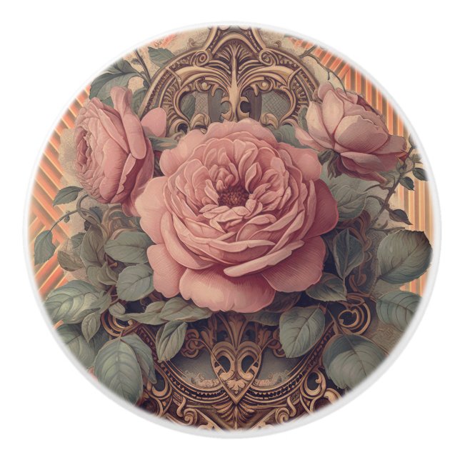 Ornate Floral  Ceramic Knob (Front)