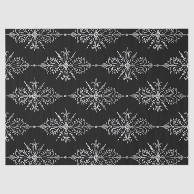 Ornate Floral Design on Black Decoupage Tissue Paper (Front)
