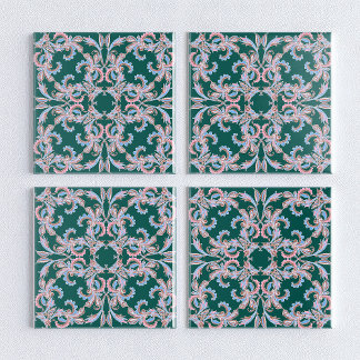Ornate Floral Filigree Tile in Hunter Green