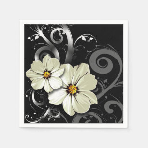 Ornate Floral Flourish   black Napkin