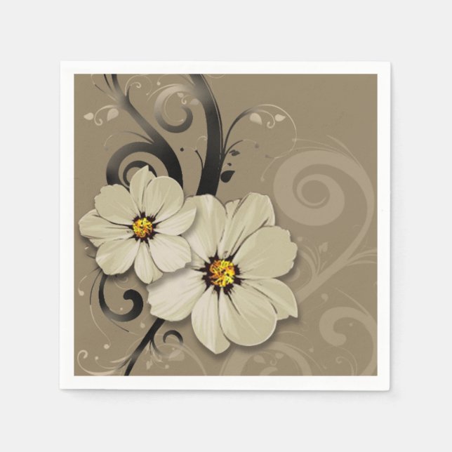 Ornate Floral Flourish | taupe Napkin (Front)