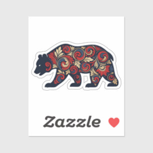 Ornate Floral Folk Art Bear   Rustic Woodland Natu