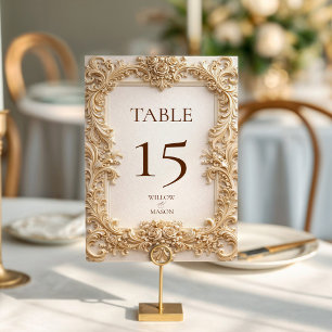Ornate Floral Gold Baroque Wedding  Table Number