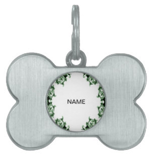 Ornate floral green swirl dog tags