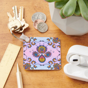 Ornate Floral Harmony, Blue Bliss Key Ring