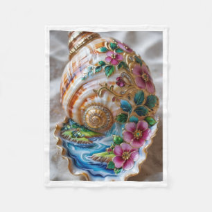 Ornate Floral Jewelled Seashell Art Fleece Blanket