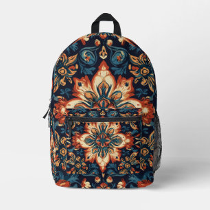 Ornate Floral Mandala Backpack in Deep Navy Tones