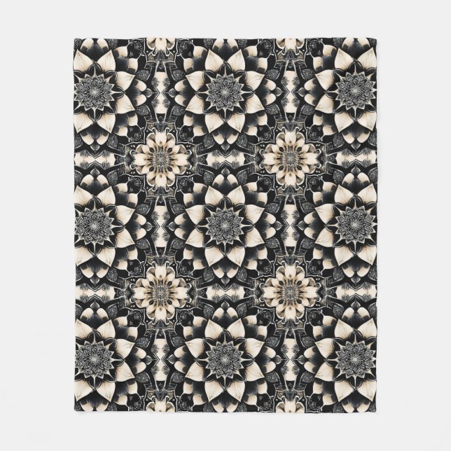 Ornate Floral Mandala Design Fleece Blanket (Front)