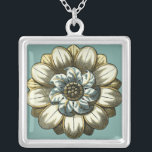 Ornate Floral Medallion on Light Blue Background Silver Plated Necklace<br><div class="desc">A light blue background serves as the accent to this ornate floral medallion painting by Vision Studio. Layers of leaves multiply the beauty of the flower,  giving it a very life-like quality. Purchase it today and let it bloom in your home!</div>