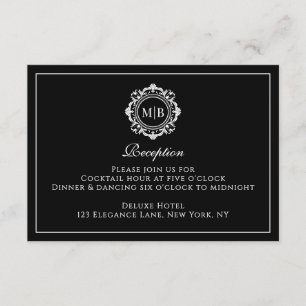 Ornate Floral Monogram Black Reception Wedding Enclosure Card