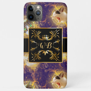 Ornate Floral Monogram Cute Cat - Royal Purple Case-Mate iPhone Case