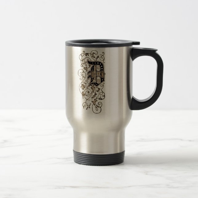 Ornate Floral Monogram 'D' Travel Mug (Right)