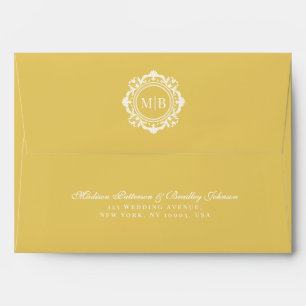 Ornate Floral Monogram Gold Wedding Envelope