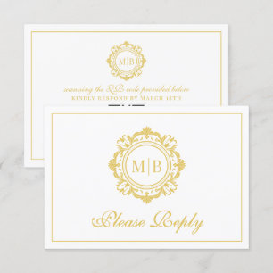 Ornate Floral Monogram Gold Wedding RSVP Card
